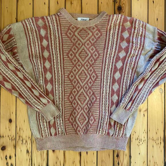 Vintage 1980s-1990s Titleiest Made in USA Cableknit Sweater Coogi Vibes Large - Picture 1 of 4